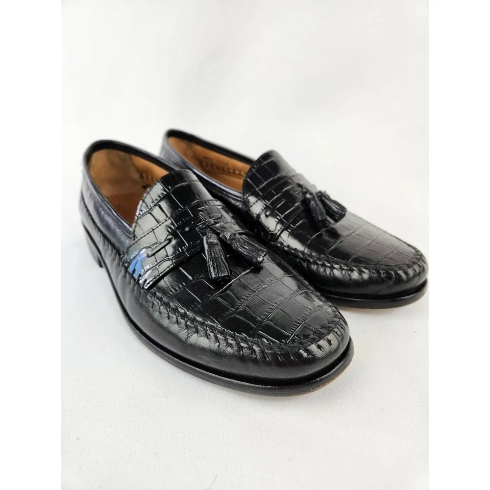 Florsheim Pisa Black Croc Leather Moc Toe Loafer Tassel Shoes Men's 12 EEE Wide